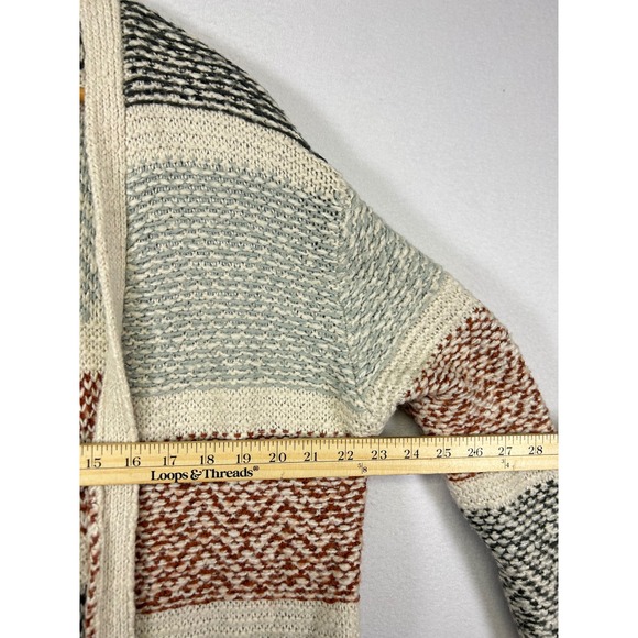 Boho Coastal Universal Thread Womens L Cream Striped Longline Cardigan Sweater - Picture 7 of 9